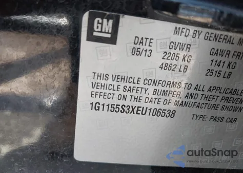 2014 Chevrolet Impala 2Lz z USA, uszkodzony, nr VIN 1G1155S3XEU106538